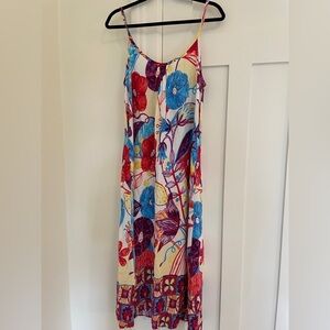 Jams World Trinity Vintage Floral Whimsical Doodle Artsy Midi Summer Dress | S